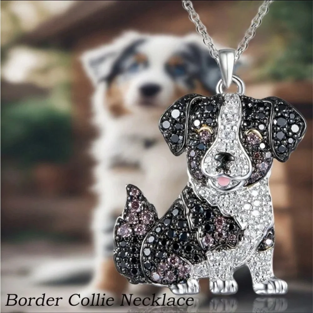 Border‎ Collie Rhinestone Necklace